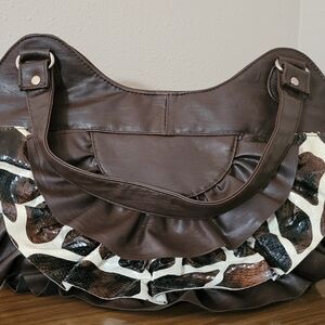 Brown & Giraffe Print Women's Bag